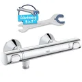 Produktbild: GROHE Precision Flow, Duscharmatur wassersparend (Thermostat hält Temperatur konstant, Verbrühschutz bei 38°C, Mischbatterie mit Wasserspartaste für die Dusche, mit 3in1 Werkzeug), chrom, 34840000