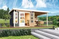 Produktbild: Karibu Gartenhaus Gerätehaus Trelleborg F mit Anbaudach terragrau 565x274cm 28mm Wandstärke