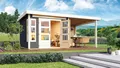 Produktbild: Gartenhaus Holz 28mm Gerätehaus Holz Trelleborg F Anbaudach terragrau Karibu