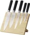Produktbild: ECHTWERK Damastmesser Set 6tlg., Küchenmesser Set, Kochmesser, Santokumesser, Filetiermesser, Universalmesser, Schälmesser, Glattschliff, Messergriffe aus Pakka-Holz, Inkl. Magnet-Messerblock aus Holz