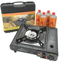 Produktbild: Campingkocher Gaskocher + 4x Butangas Gaskartusche 227g Herd Outdoor Tischgrill