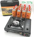 Produktbild: Campingkocher Gaskocher + 20x Butangas Gaskartusche 227g Herd Outdoor Tischgrill