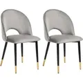 Produktbild: Esszimmerstuhl 2er Set Grau Samtstoff Mit Schwarzen Metallbeinen Goldene Akzente Retro Wohnzimmer Esszimmer Ausstattung Möbel Sitzmöbel
