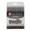 Produktbild: SAKURA Pigma Micron Fineliner-Set (10 Stück) | wasserfeste, permanente schwarze Tinte, verschiedene Größen Stifte zum Schreiben, Zeichnen und Tagebuch führen