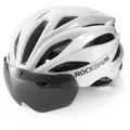 Produktbild: Rockbros Fahrradhelm mit Visier, abnehmbarer UV-Schutzbrille, Unisex Weiß