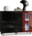 Produktbild: Vladon Sideboard Denjo, Germany, Kommode mit 3 Türen, Schwarz matt/Schwarz Hochglanz/Bordeaux Hochglanz, inkl. LED-Beleuchtung (107 x 81 x 35 cm)
