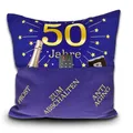 Produktbild: Bada Bing Dekokissen mit 3 Taschen 50 Jahre Happy Birthday - originelle Kissen Spruch zum selbst Befüllen als Geschenk - personalisiertes Geburtstagsgeschenk Geldgeschenk - Kissenhülle inkl. Kissen 02