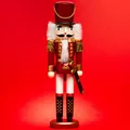 Produktbild: SIKORA NK-I Deko Nussknacker Figur aus Holz Verschiedene Motive 3 Größen, Größe:Höhe ca. 38 cm, Farbe/Modell:Soldat rot Weiss