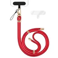 Produktbild: NALIA Universal Handykette für alle Smartphones - Premium Komfort-Nylon & 2 Patches - HOLDME (Geflochtenes Lanyard mit Gold-Karabiner) - Marke aus Berlin, Farbe:Rot