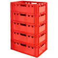 Produktbild: 5 Stück E2 Fleischkisten Rot Kisten Eurobox Lebensmittelecht Metzgerkiste Box Aufbewahrungsbox Kunststoff Wanne Plastik Stapelbar Lagerkisten 60 x 40 Kingpower
