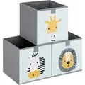 Produktbild: Navaris Kinder Aufbewahrungsbox 3er Set - Regal Aufbewahrung 28 x 28 x 28 cm Spielzeugkiste - 3x Spielzeug Box faltbar für Kinderzimmer - Tier Motiv - Grün