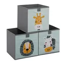 Produktbild: Navaris Kinder Aufbewahrungsbox 3er Set - Regal Aufbewahrung 28 x 28 x 28 cm Spielzeugkiste - 3x Spielzeug Box faltbar für Kinderzimmer - Tier Motiv Kisten mit Griff - Toy Box Set