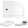 Produktbild: KOLMAN Duschwanne 100x80 cm Rechts Viertelkreis, integrierte Schürze, Weiß, Acryl, Glatt Ablaufgarnitur Ø 90 mm und Füße