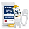 Produktbild: NEUFELD® 120 Gardinenröllchen für Innenlauf Schienen (inkl. 6 Feststeller) I Waschfeste Vorhangrollen I Gardinenhaken Gleiter [8mm Standardgröße] (120)