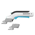 Produktbild: Black+Decker 3.6V Akku-Schere BCSC115 (kabellos, für Schnitte in Stoffen, Papier, Karton, Leder und Kunststoff, inklusive 2 austauschbare Klingen, USB-C Ladekabel), Weiß/Blau