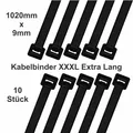 Produktbild: Kabelbinder XXL 1000mm x 9mm extra Lang Industriequalität, schwarz, 10 Stück