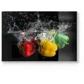 Produktbild: DEQORI Schneidebrett 'Drei Paprika im Wasser', Glas, Platte Frühstücksbrett Schneideplatte bunt|schwarz 30 cm x 20 cm