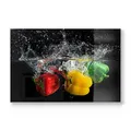 Produktbild: DEQORI Schneidebrett aus Glas | groß 30x20 cm | Motiv Drei Paprika im Wasser | Design Schneideplatte für Küche | Frühstücksbrett antibakteriell & rutschfest | Glasplatte & Servierplatte