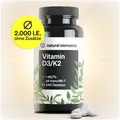 Produktbild: natural elements Vitamin D3 + K2 –   99,7% all-trans MK-7 & 2000 IE Vitamin D3