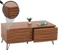 Produktbild: Couchtisch MCW-M49, Wohnzimmertisch Tisch, 3D-Design 2 Schubladen MDF Metall 46x110x55cm Walnuss-Optik