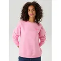 Produktbild: Sweatshirt ANISTON CASUAL, Damen, Gr. 42, rosa (rosa, pink), angeraute Sweatware, Obermaterial: 80% Baumwolle, 20% Polyester, bedruckt, beschichtet, lässig geschnitten hüftbedeckend, Rundhals, Rippbündchen, Sweatshirts Sweatshirt, hinten mit Applikationen, Stickerei und Schriftzügen