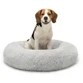 Produktbild: lionto Hundebett aus Plüsch in Donut-Form, 80 cm Durchmesser, hellgrau