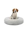 Produktbild: lionto Donutbett für Hunde und Katzen, Flauschiges Hundebett rund für kleine und große Heimtiere, Ø 80 cm, weiches Katzenbett aus kuscheligem Plüsch, Hundekissen mit extra Dicker Füllung, hellgrau