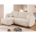 Produktbild: Candy - Modernes Ecksofa L-Form mit Schlaffunktion und Stauraum aus Hellbeige Bouclé-Stoff mit abgerundetem Design und hohem Sitzkomfort - Beige