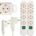 Produktbild: 2x Power Strip 4-way with Flat Plug, 2m Cable, Switch, Wall Mount