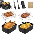 Produktbild: Heißluftfritteuse Zubehör Set,Backform Airfryer Zubehör,Silikonformen,BPA-frei, 9er set, Für Ninja Foodi AF300EU,AF400EU, 7,6L-9,5L 2-Zonen-Fri... - Schwarz
