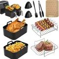 Produktbild: Refined Living Backform Airfryer Zubehör, Heißluftfritteuse Zubehör Set,Silikonformen,BPA-frei, (Heißluftfritteuse Zubehör Set 9-teilig, 100 Blatt Fettfreies BackpapierEdelstahl Rack, Spieße, Fritteusen Set, Dual-Zone Heißluftfritteuse Zubehör, Ideal für Pommes, Hähnchen und mehr,Familien und Partys, Langlebig, Vielseitigkeit, Gesund kochen, Keine Fette, keine Öle, Ninja Airfryer Zubehör 9-tlg), Für Ninja Foodi AF300EU, AF400EU und 7,6L-9,5L Zwei-Zonen-Fritteusen