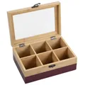 Produktbild: Kesper® | Tee-Box, Material: FSC®-zertifizierter-Bambus – 6 Fächer – mit Sichtfenster & Retro-Verschluss – Teebox zur Aufbewahrung, Maße: 21,5x15x8,5 cm – ohne Tee, Farbe: Beere-Natur | 58943