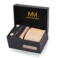 Produktbild: Massi Morino Krawatte Champagner Quadrat mit Einstecktuch Set Herren inkl. Manschettenknöpfe, Krawattennadel und Geschenkbox | Männer Krawattenset zur Hochzeit