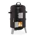 Produktbild: Relaxdays Smoker 3in1, zum Grillen, Räuchern & Garen, Thermometer & Luftabzug, BBQ Räuchertonne: ∅ 40 cm, Stahl, schwarz