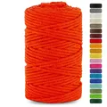Produktbild: 1x Makramee Garn Orange 5 mm 100 m Baumwollkordel mit Baumwollkern Textilgarn...