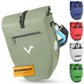 Produktbild: Valkental - Große & wasserdichte Gepäckträgertasche - 28L Füllvolumen - Fahrradtasche für Gepäckträger mit Reflektoren in Natur Grün