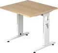 Produktbild: Schreibtisch O-Serie | inkl. Kabelwanne | C-Fuß | höheneinstellbar, Größe Tischplatte:80 x 80 cm, Farbe Tischplatte:Eiche, Farbe Gestell:Weiß