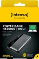 Produktbild: Intenso Akku-Powerbank „HE20000“ – 20.000 mAh, Grau-Schwarz, 100 W, 1× USB-A QC, 2× USB-C PD 3.0