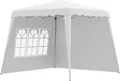 Produktbild: Outsunny Faltpavillon 2,4 x 2,4m Pavillon mit Seitenwand höhenverstellbar Partyzelt mit UV-Schutz, Faltzelt mit Tragetasche für Garten, Balkon, Oxford, Stahl, Weiß