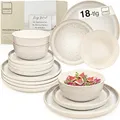 Produktbild: SÄNGER Key West | Steingut Geschirr Set 18 tlg, Teller Set 6 Personen, Geschirrset 6x Speiseteller 6x Müslischalen 6x Dessertteller, Tafelservice Creme mit sandiger Maserung | VALUE COLLECTION