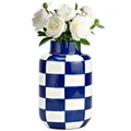 Produktbild: matches21 HOME & HOBBY Blumenvasen Set kariert, blau weiß in Ø 10 x 15 cm - Moderne Keramik Vase als Wohnzimmerdeko