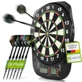 Produktbild: Juskys Elektronische Dartscheibe mit 32 Spielen für bis zu 8 Spieler, LCD-Display & 18 Darts