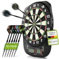 Produktbild: Juskys Elektronische Dartscheibe mit 32 Spielen & 359 Varianten, LCD-Display, USB-C, Pfeile & Zubehör, für bis zu 8 Spieler, Netz- & Batteriebetrieb