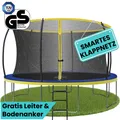 Produktbild: Zero Gravity Trampolin Ø 366 cm inkl. Leiter & 4 Bodenanker / Schneller Auf- und Abbau Dank smartem Klappnetz / Max. 150 kg / Ultima 4 Fun-Edition