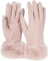 Produktbild: styleBREAKER Damen Unifarbene Touchscreen Stoff Handschuhe mit Kunstfell Besatz am Bund, warme Fingerhandschuhe Winter 09010028, Farbe:Taupe
