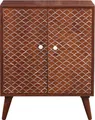 Produktbild: Marrakesch Vintage Kommode mit Türen aus Holz 75cm | Skandinavische Deko kleines Sideboard Komode Mathis handgeschnitzt für stilvolle Aufbewahrung & Marokkanische Deko im Wohnzimmer & Schlafzimmer
