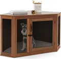 Produktbild: COSTWAY Eck-Hundekäfig, Hundehütte mit Tür & Kissen, Haustierkiste Möbelstil für kleine Hunde Katze Haustier, Tierkäfig für kleine Räume, Hundehaus Haustierhaus Zuhause Innen, Braun