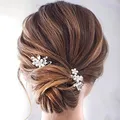 Produktbild: Prosy Braut Hochzeit Blume Haarnadeln Silber Braut Kristall Haarspangen Perle Floral Kopfschmuck für Frauen und Mädchen (2 Stück)