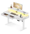 Produktbild: OffiGo Elektrischer Schreibtisch mit Schubladen, 120cm Höhenverstellbarer Schreibtisch mit Monitorständer, Standing Desk mit Steckdosen und Lichtleiste, Tisch Höhenverstellbar Bürotisch, Weiß