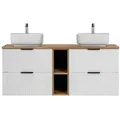 Produktbild: Lomadox Waschtisch ADELAIDE-56-WHITE, 140cm, weiß mit Eiche Nb., Keramik-Aufsatzbecken weiß weiß 141 cm x 73 cm x 47 cm